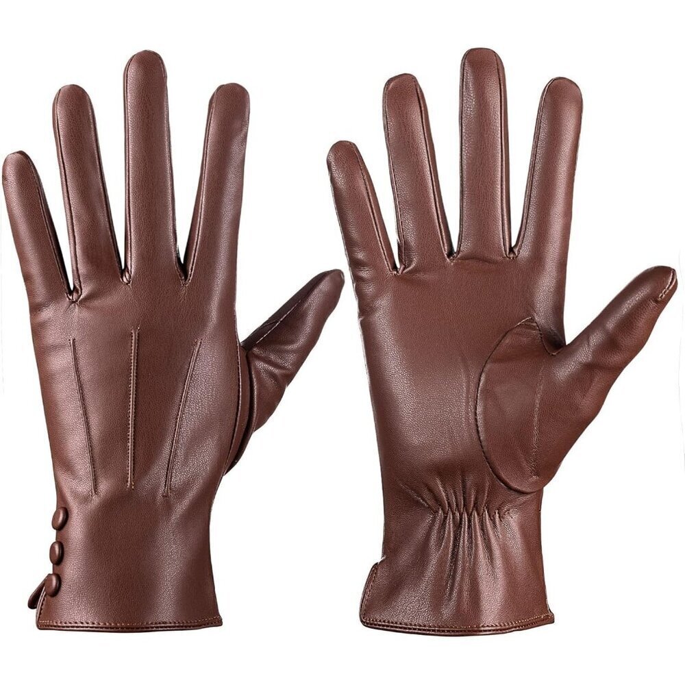 Women’s Leather Gloves Genuine SheepSkin Leather Cold Weather Cashmere Brown